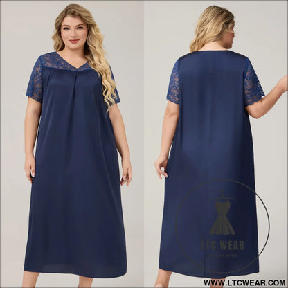 Silk Satin Oversized Sleepwear for Women Summer Short Sleeve Long Nightdress Loose Casual Loungewear Women - L.T.C Wear Online Fashion Store