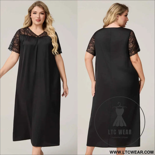 Silk Satin Oversized Sleepwear for Women Summer Short Sleeve Long Nightdress Loose Casual Loungewear Women