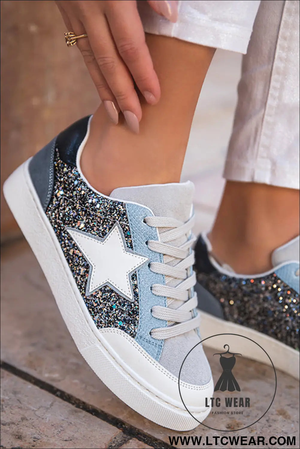 Silver sequin star patch lace up shoes - silvery / 37 / 100% polyester + 100% tpr - womens shoes