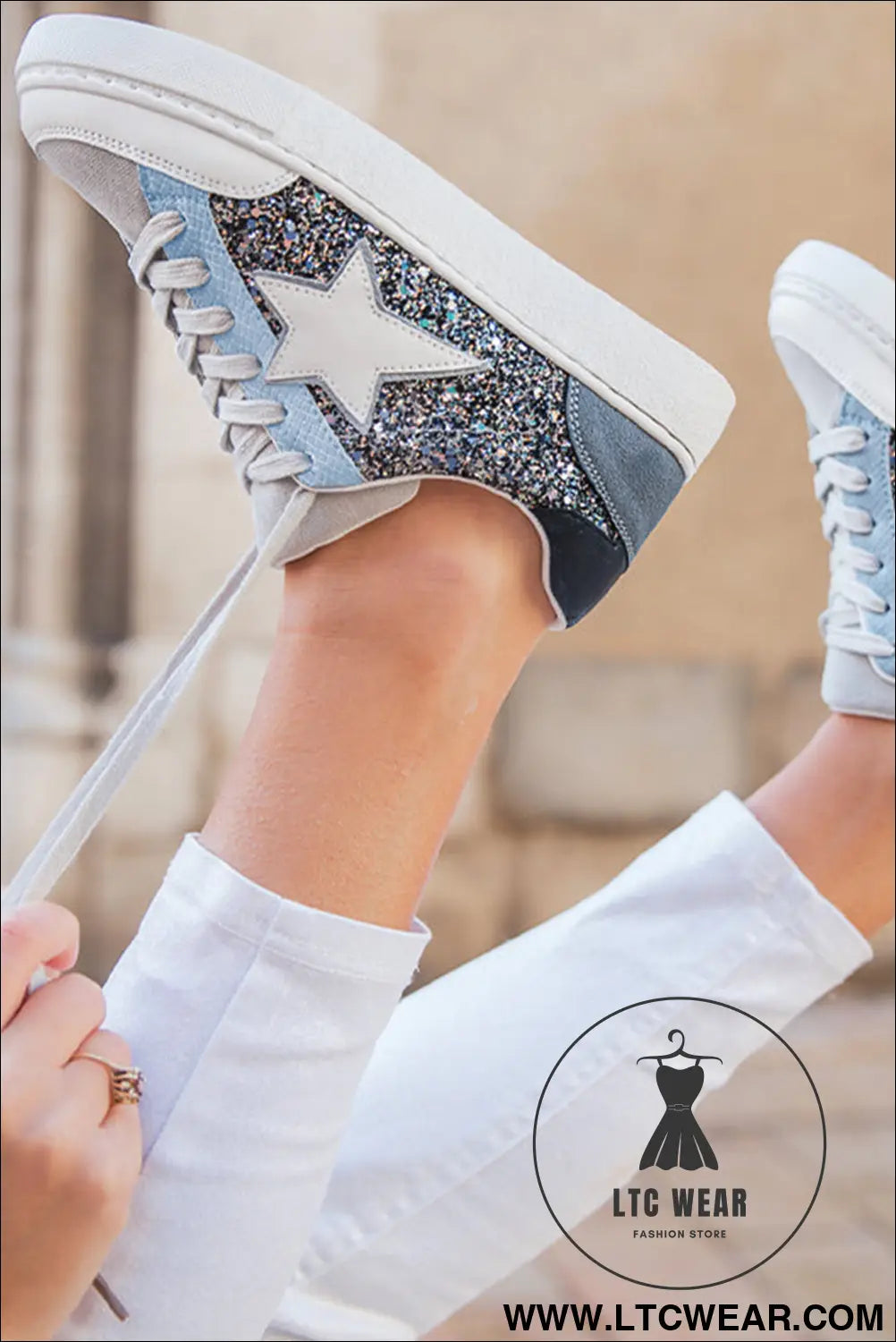 Silver sequin star patch lace up shoes - womens shoes
