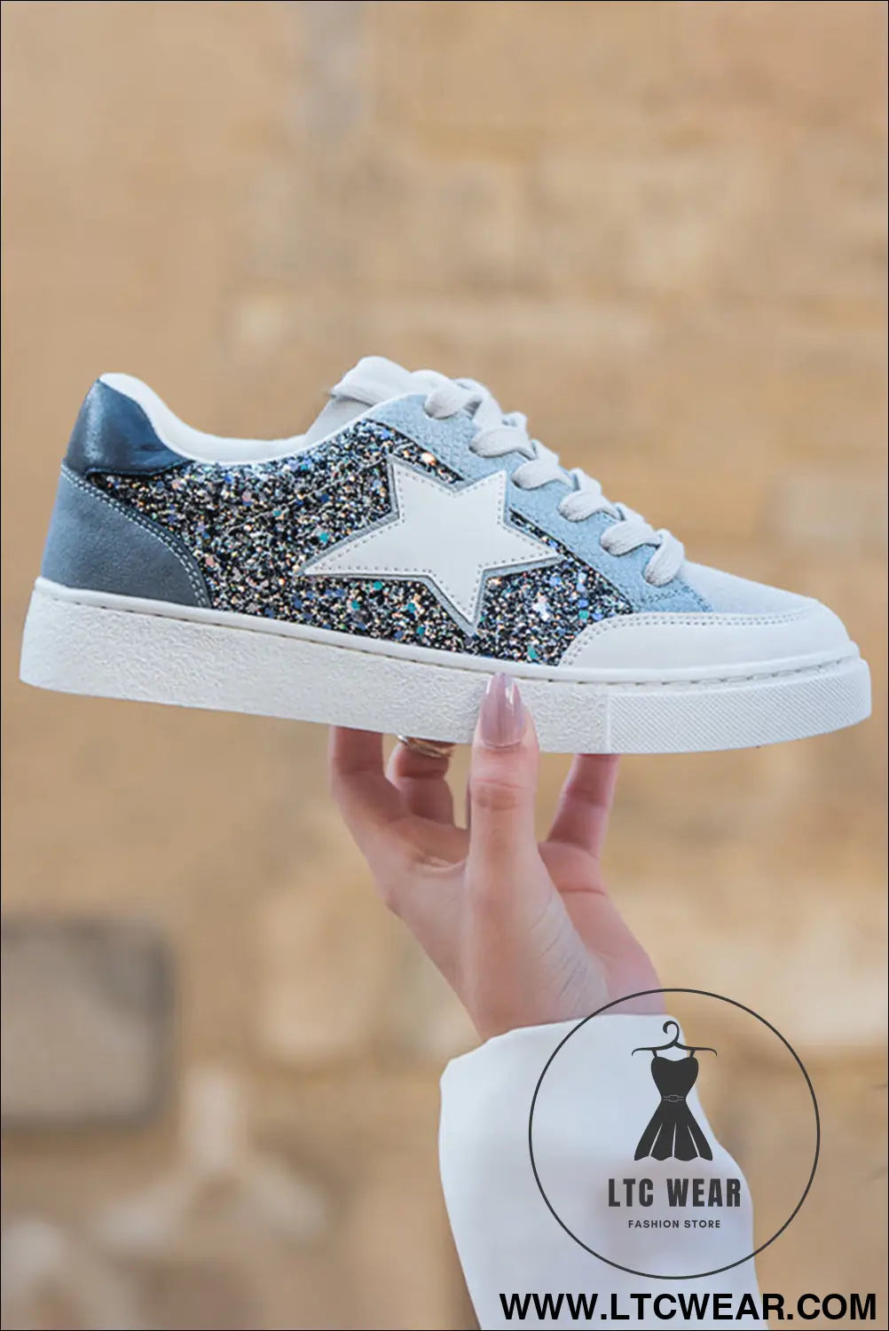 Silver sequin star patch lace up shoes - womens shoes