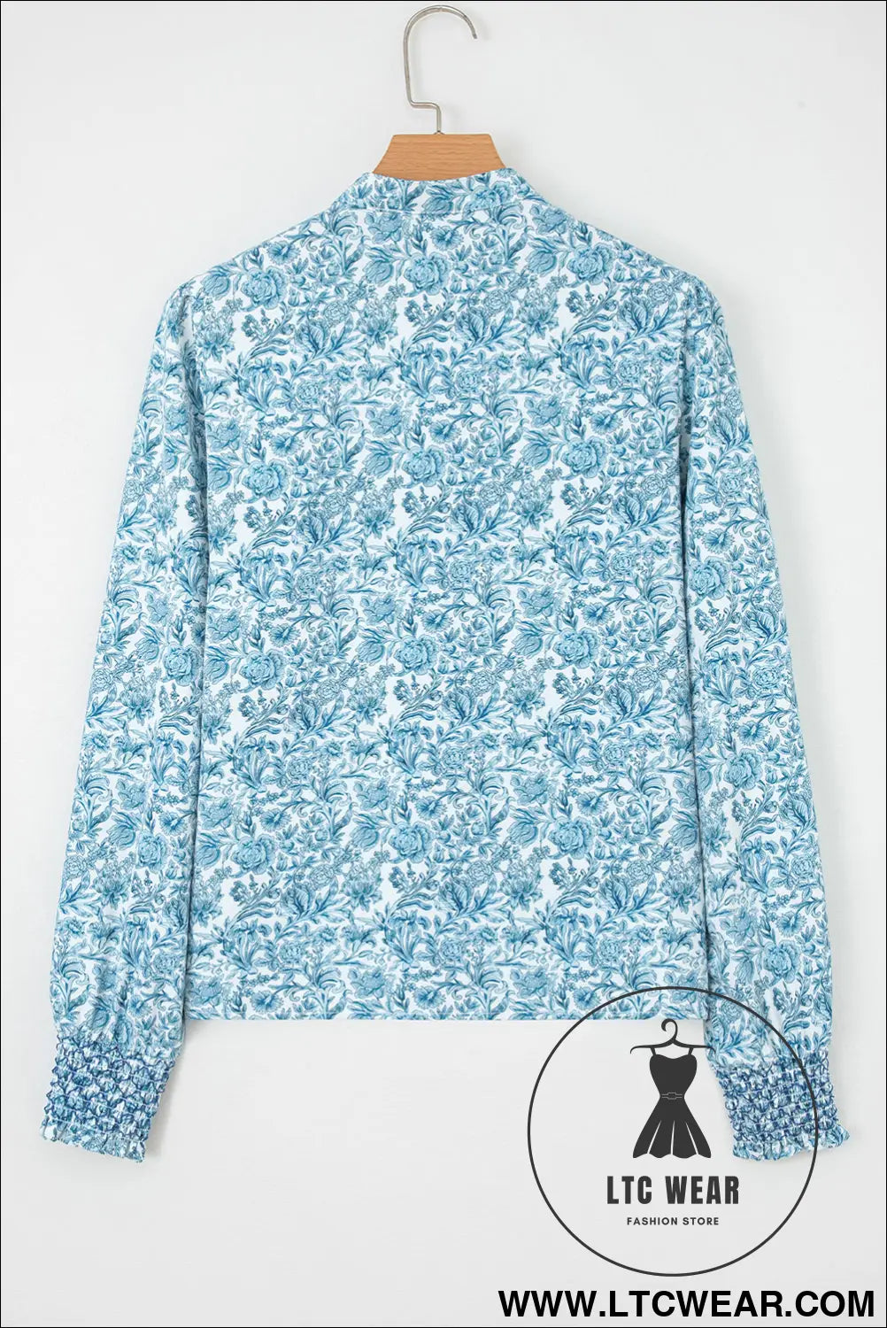 Sky Blue All Over Floral Puff Sleeve Shirt - L.T.C Wear Online Fashion Store