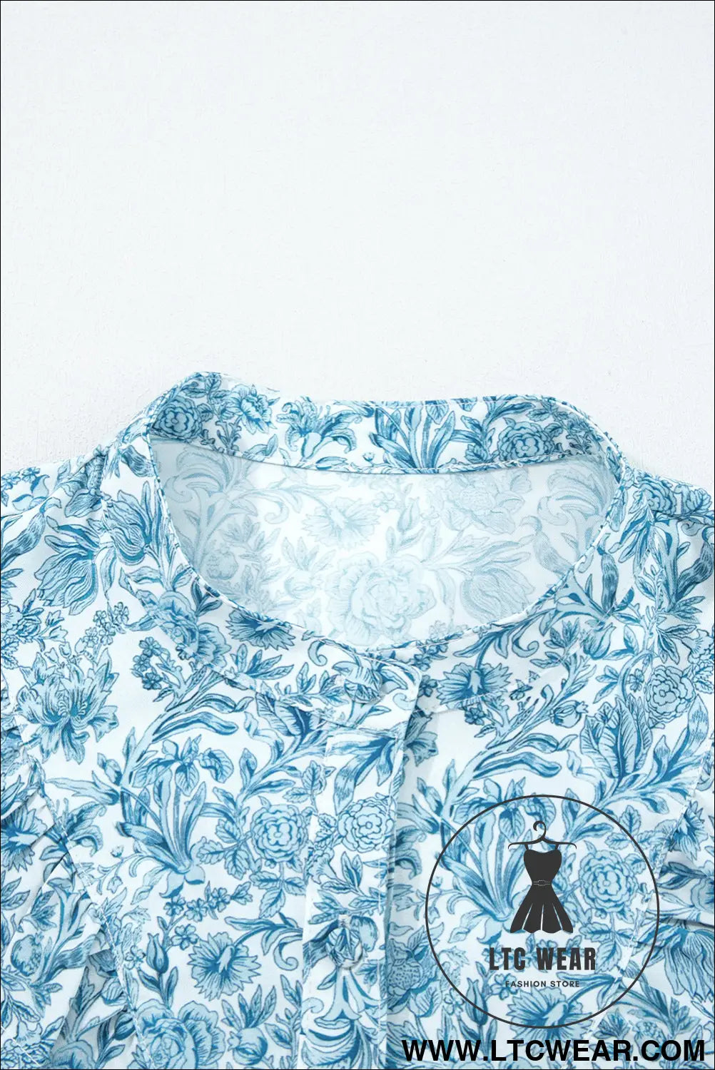 Sky Blue All Over Floral Puff Sleeve Shirt - L.T.C Wear Online Fashion Store