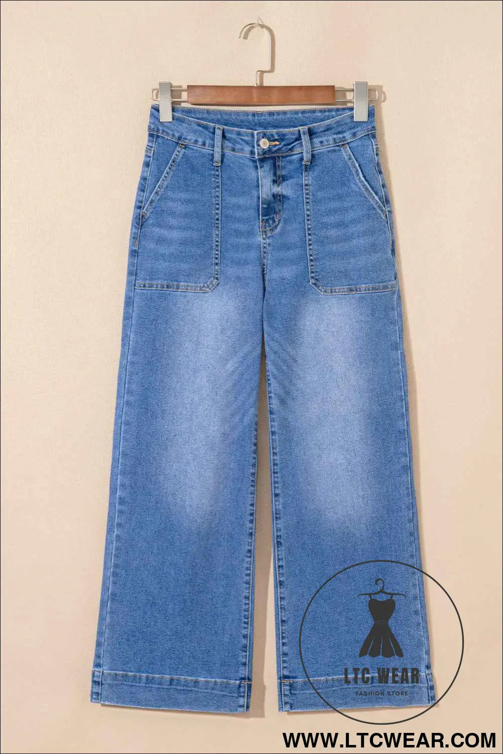 Sky Blue Cropped High Rise Wide Leg Jeans