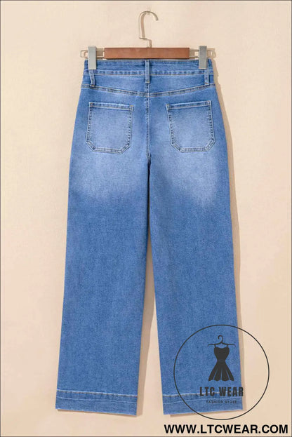 Sky Blue Cropped High Rise Wide Leg Jeans