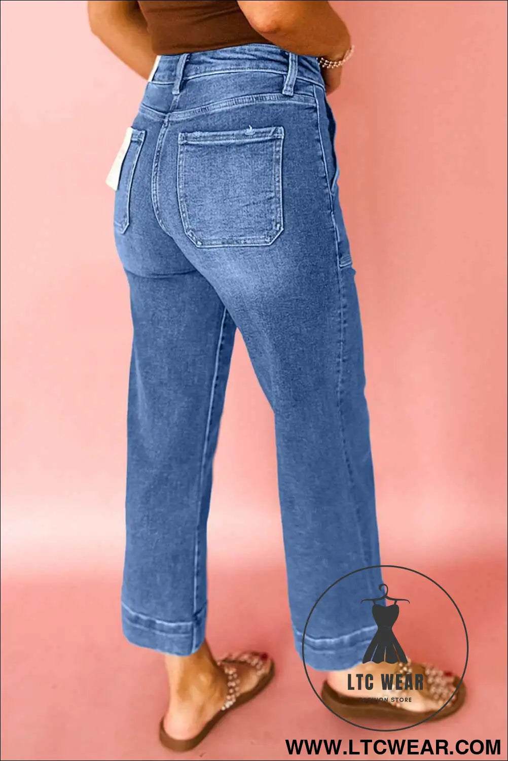 Sky Blue Cropped High Rise Wide Leg Jeans
