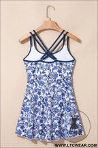 Sky blue crossed back floral print asymmetric knot side one piece swimsuit - one piece swimsuit