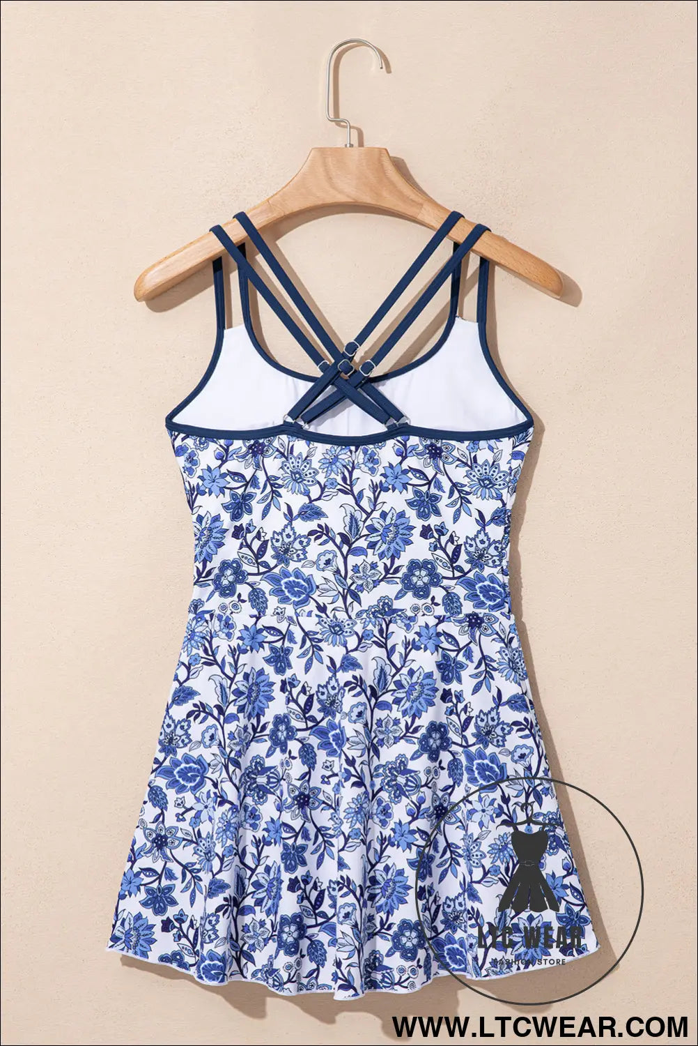 Sky blue crossed back floral print asymmetric knot side one piece swimsuit - one piece swimsuit