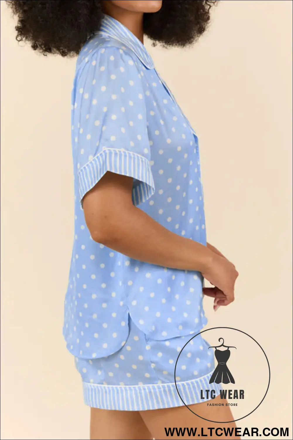 Sky blue dotted print soft short pajama set - sleepwear