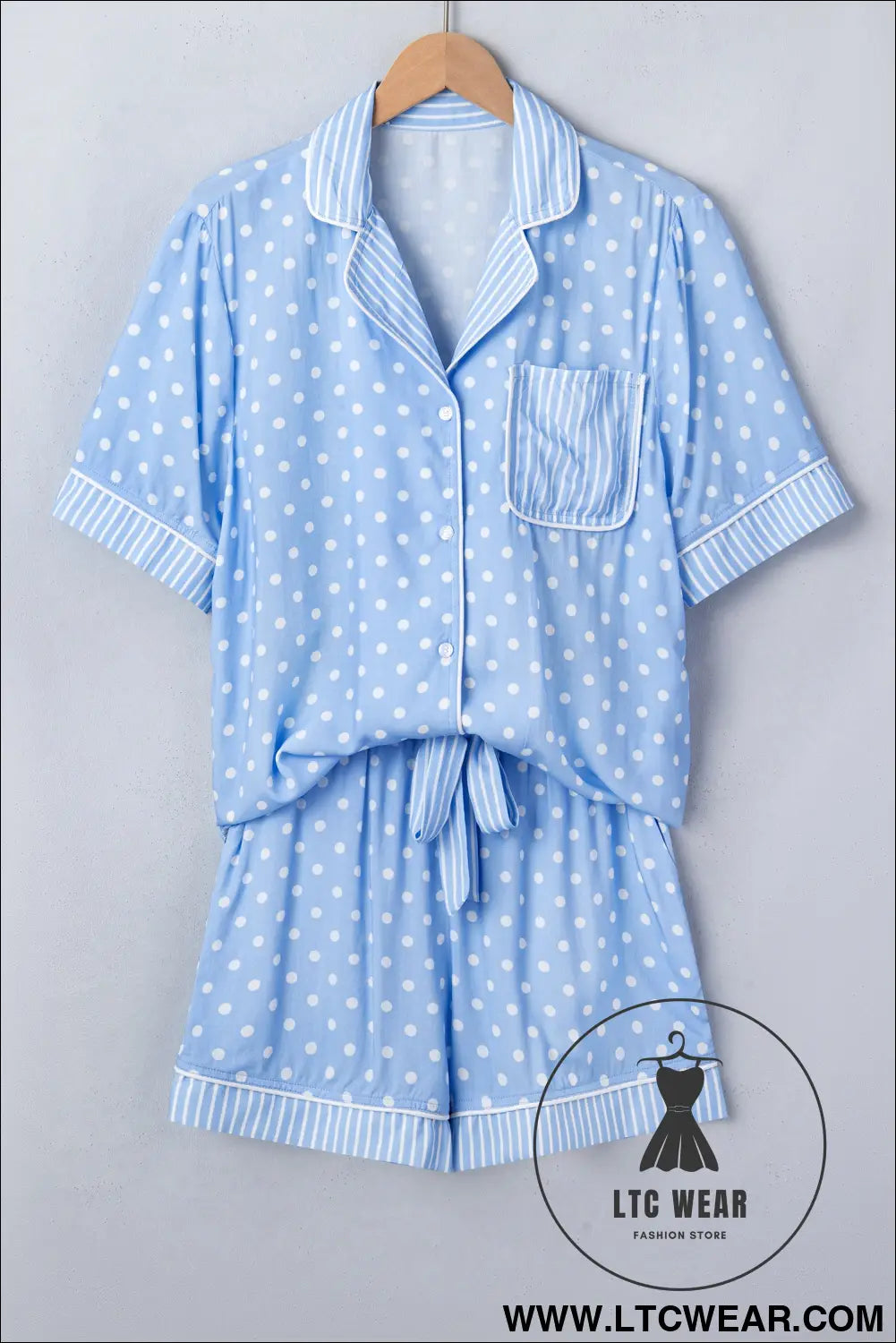 Sky blue dotted print soft short pajama set - sleepwear