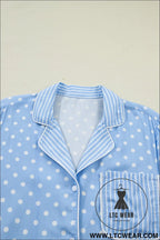 Sky blue dotted print soft short pajama set - sleepwear