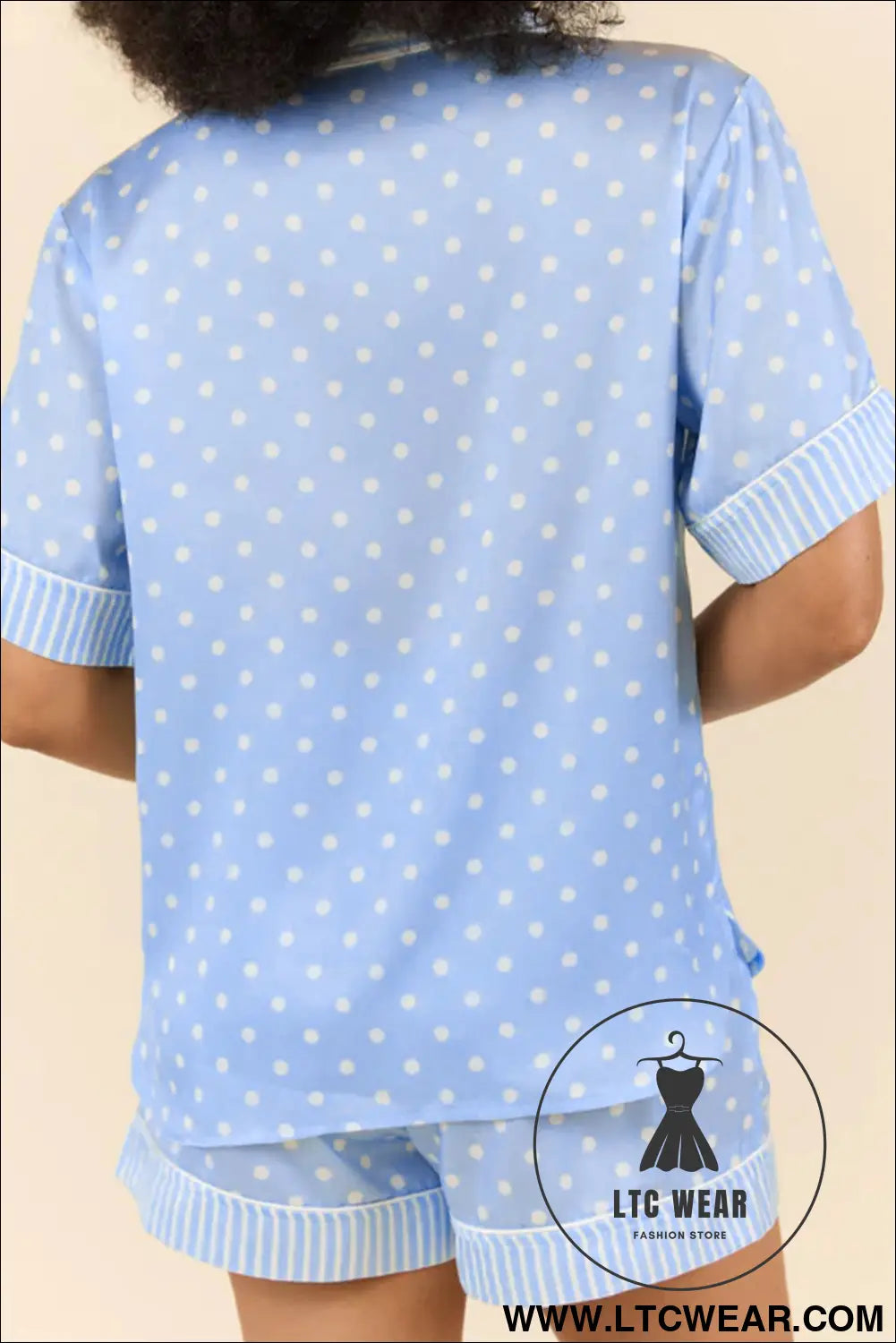 Sky blue dotted print soft short pajama set - sleepwear