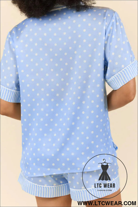 Sky blue dotted print soft short pajama set - sleepwear