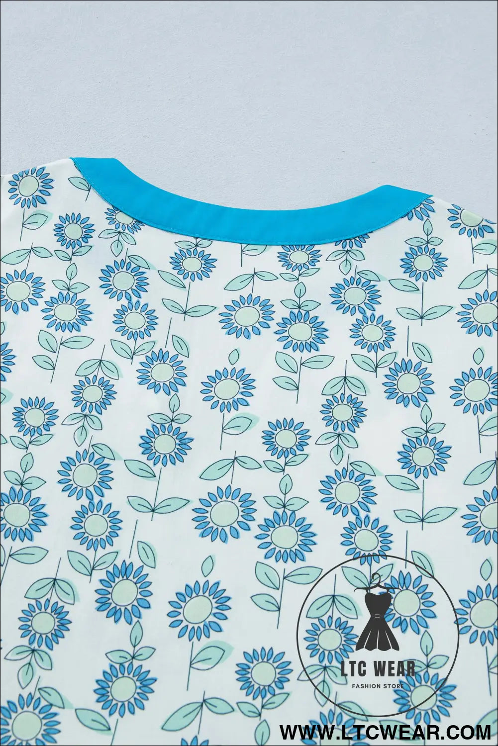 Sky blue floral print contrast trim flutter sleeve mini dress - floral dresses