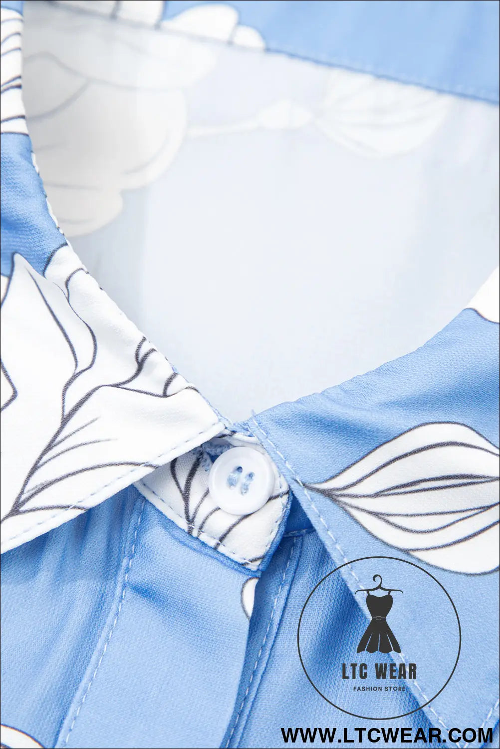 Sky Blue Floral Print Pleated Puff Sleeve Shirt - L.T.C Wear Online Fashion Store