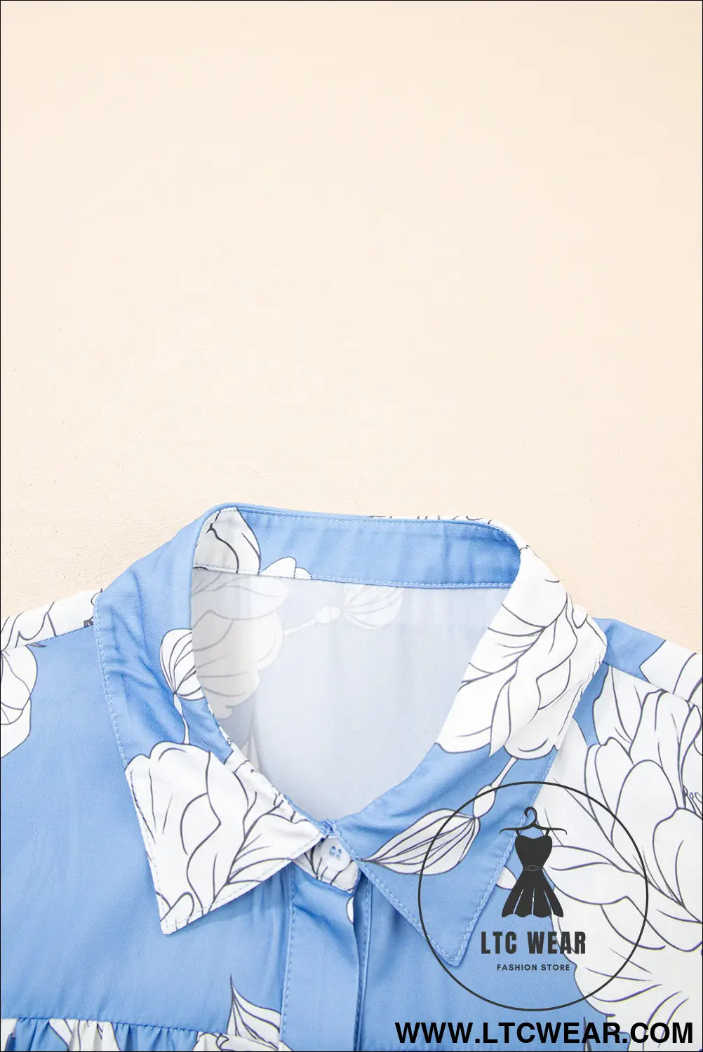 Sky Blue Floral Print Pleated Puff Sleeve Shirt - L.T.C Wear Online Fashion Store