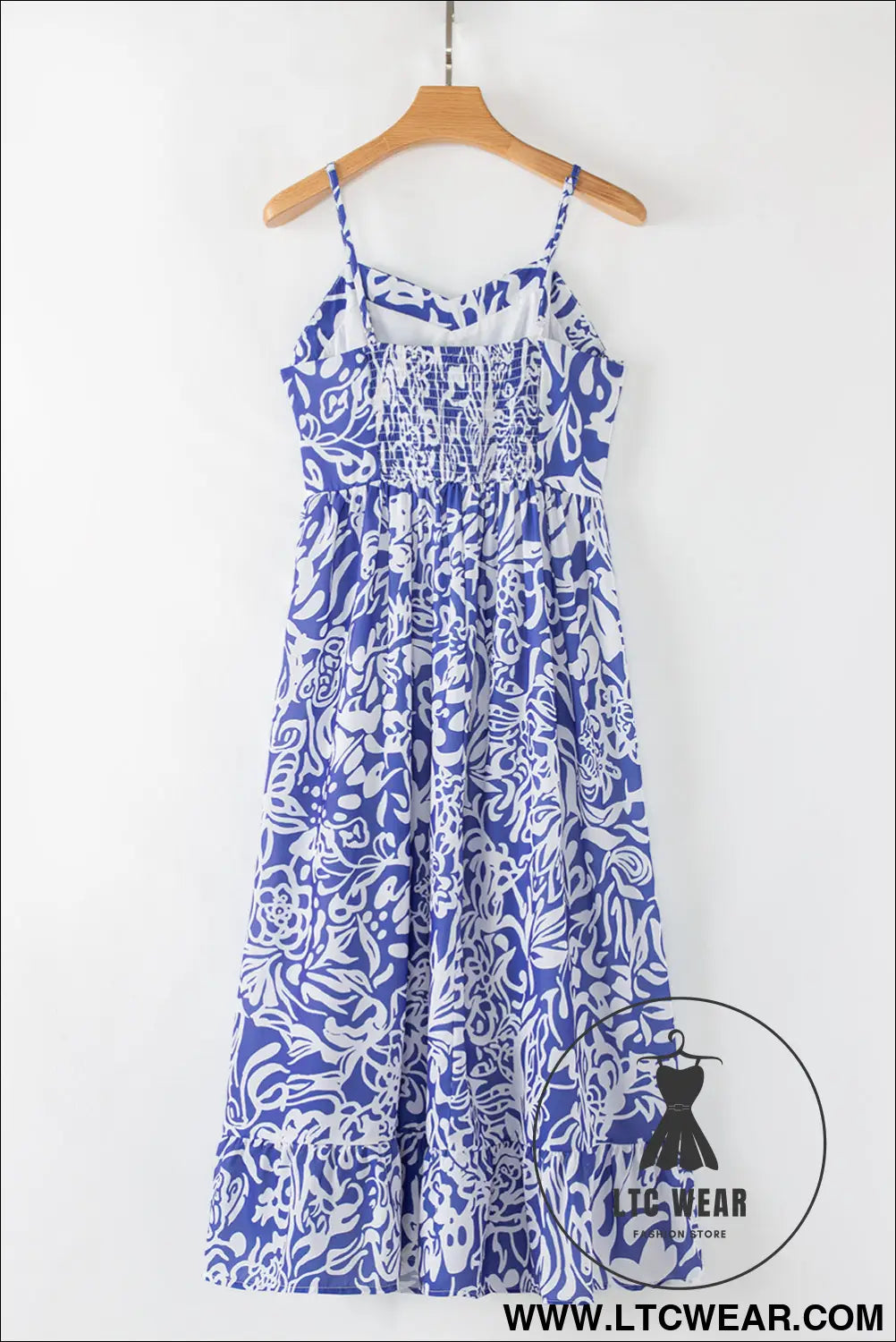 Sky blue floral print spaghetti strap high waist maxi dress - floral dresses