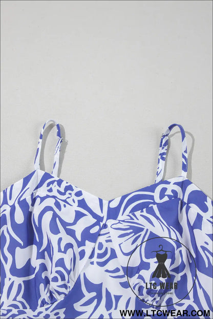 Sky blue floral print spaghetti strap high waist maxi dress - floral dresses