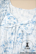 Sky blue floral ruffle short sleeve bow back blouse - blouses & shirts