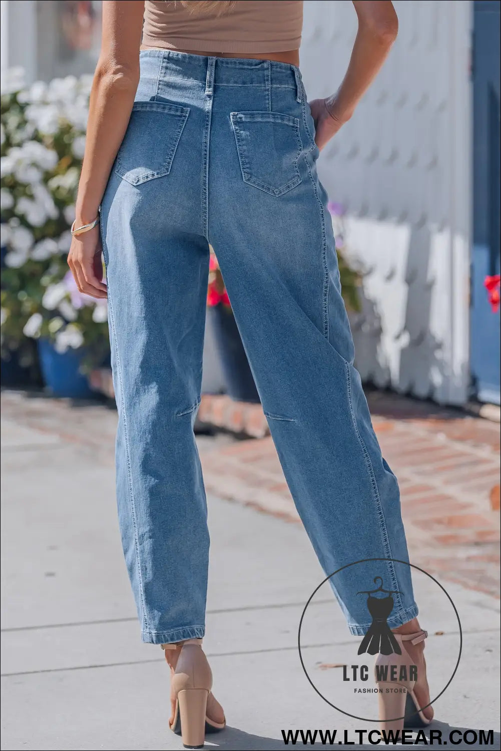 Sky Blue Medium Wash Cuffed Barrel Jeans - L.T.C Wear Online Fashion Store