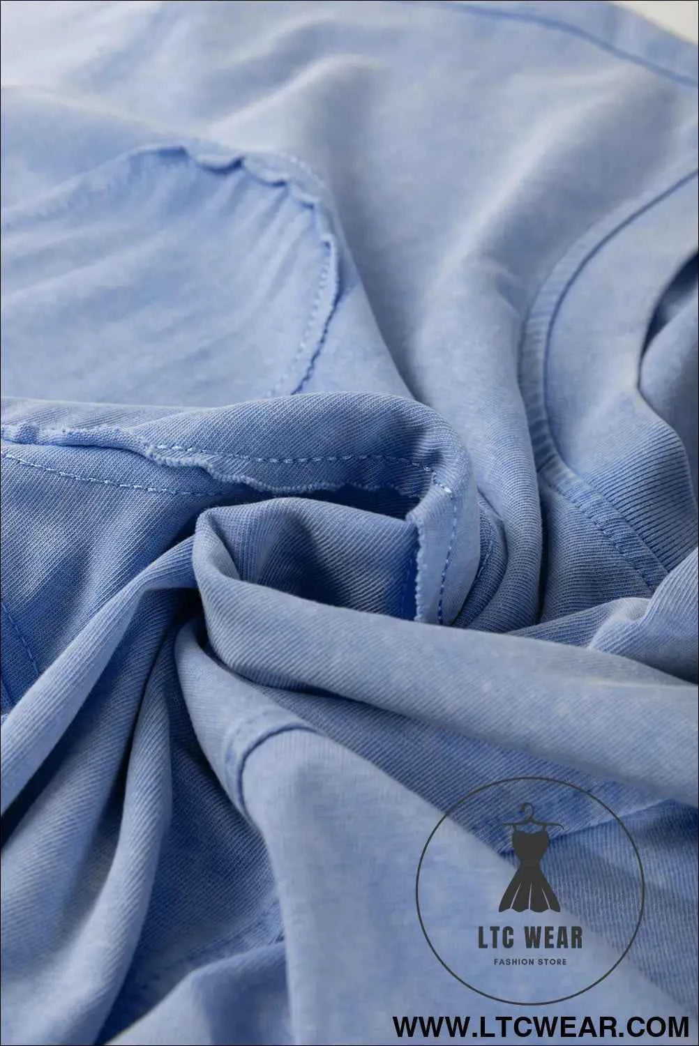 Sky Blue Mineral Wash Flower Patchwork Mini T Shirt Dress