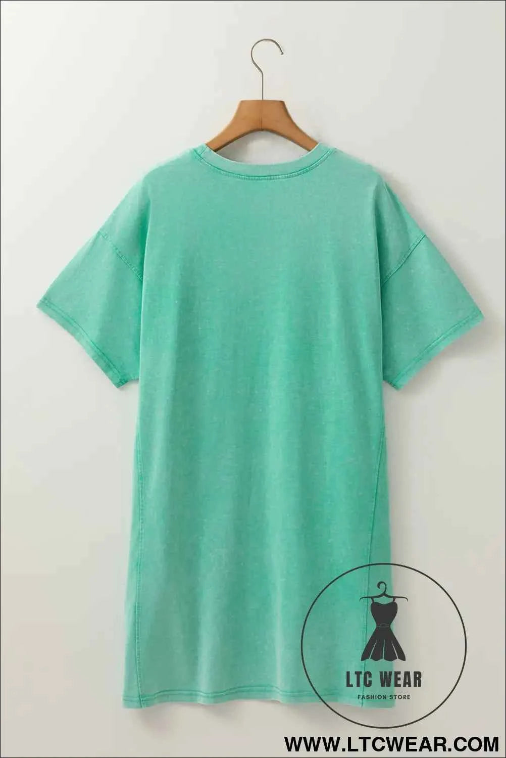 Sky Blue Mineral Wash Flower Patchwork Mini T Shirt Dress