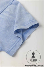 Sky Blue Mineral Wash Flower Patchwork Mini T Shirt Dress