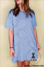 Sky Blue Mineral Wash Flower Patchwork Mini T Shirt Dress
