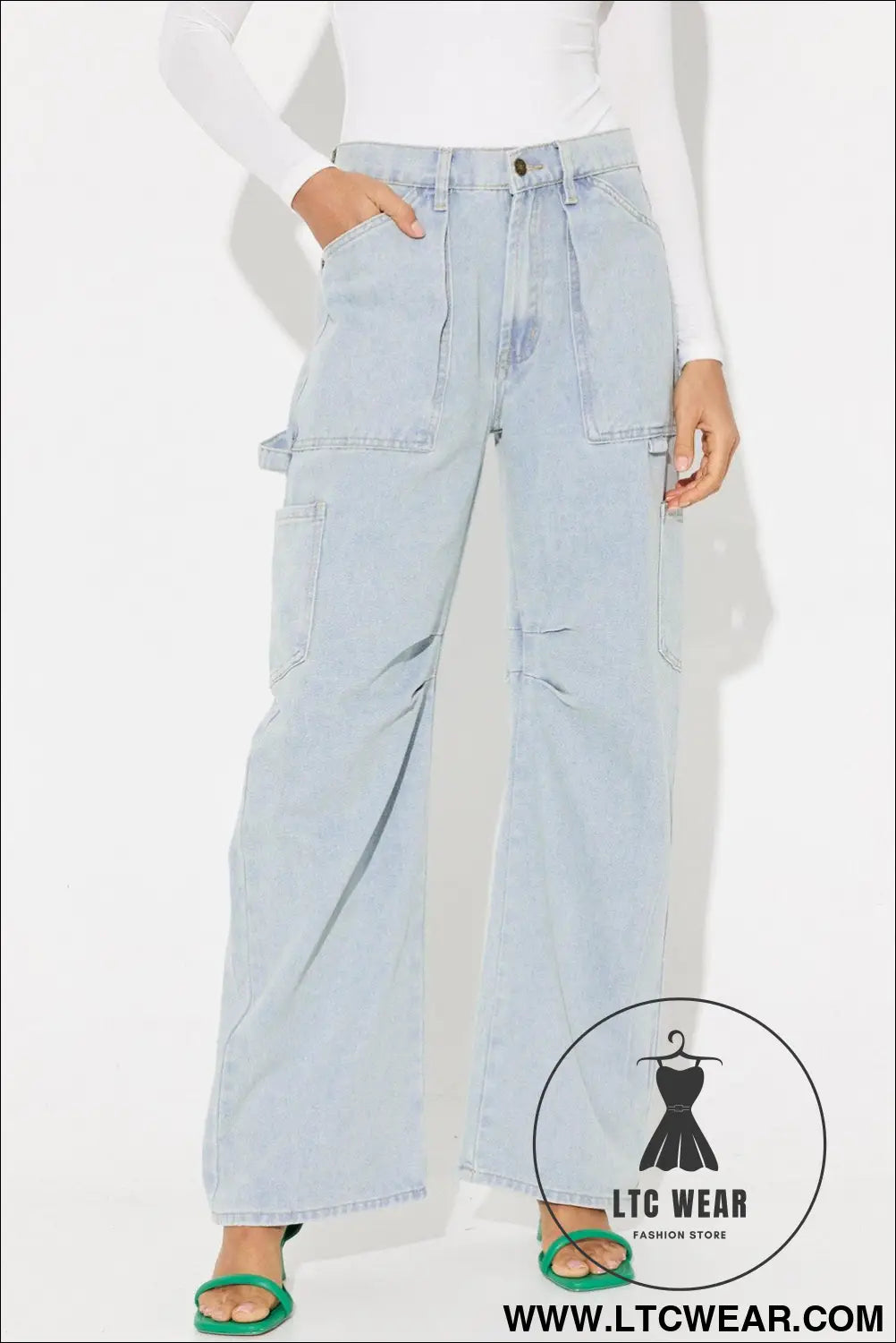 Sky blue multi pocketed y2k street fashion shift jeans - jeans