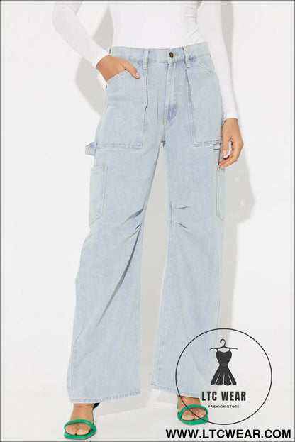 Sky blue multi pocketed y2k street fashion shift jeans - jeans