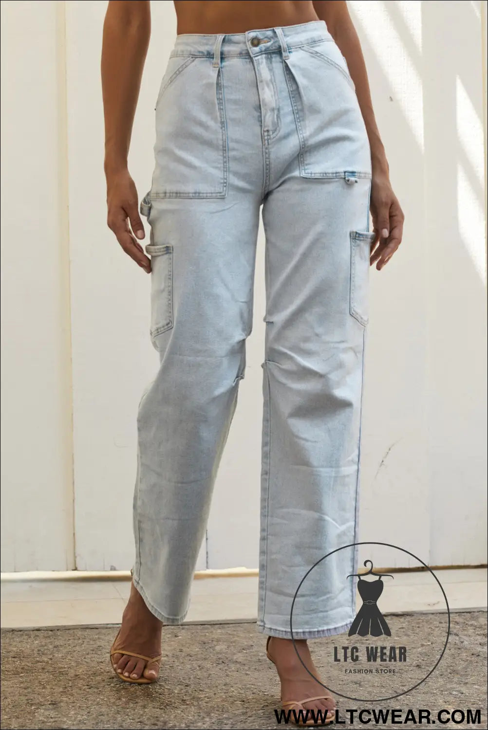 Sky blue multi pocketed y2k street fashion shift jeans - jeans