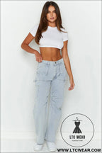 Sky blue multi pocketed y2k street fashion shift jeans - jeans