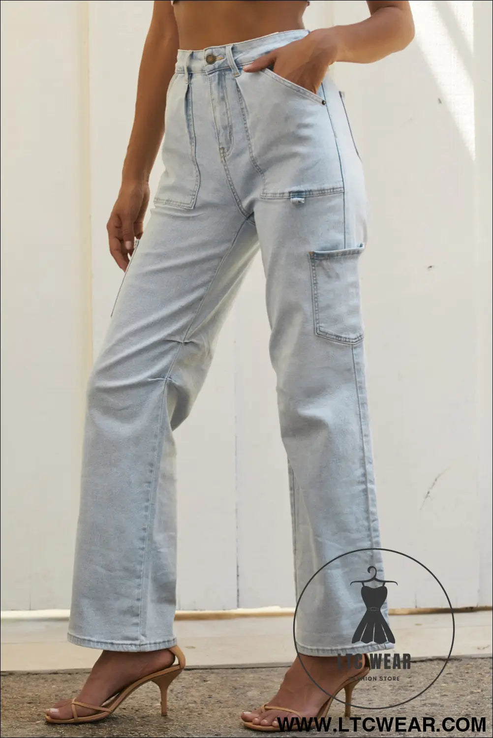 Sky blue multi pocketed y2k street fashion shift jeans - jeans