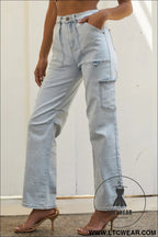 Sky blue multi pocketed y2k street fashion shift jeans - jeans