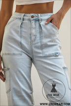 Sky blue multi pocketed y2k street fashion shift jeans - jeans
