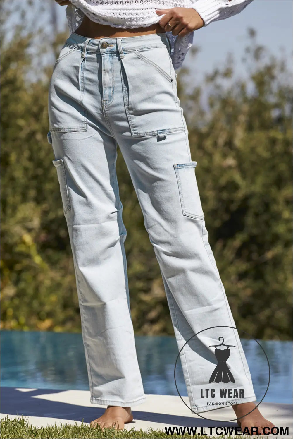 Sky blue multi pocketed y2k street fashion shift jeans - jeans