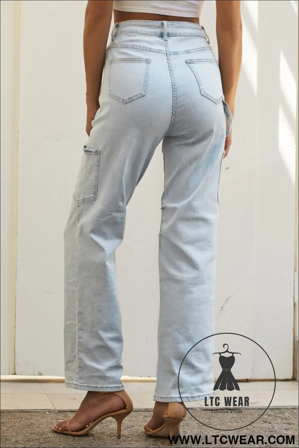 Sky blue multi pocketed y2k street fashion shift jeans - jeans