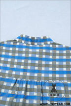 Sky blue plaid long sleeve frilled detail half button blouse - 30%