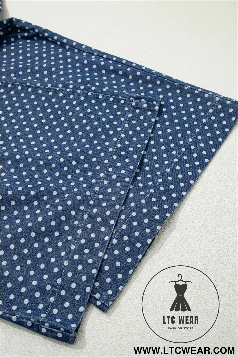 Sky Blue Polka Dot Print Button Pleated Detail Wide Leg Jeans