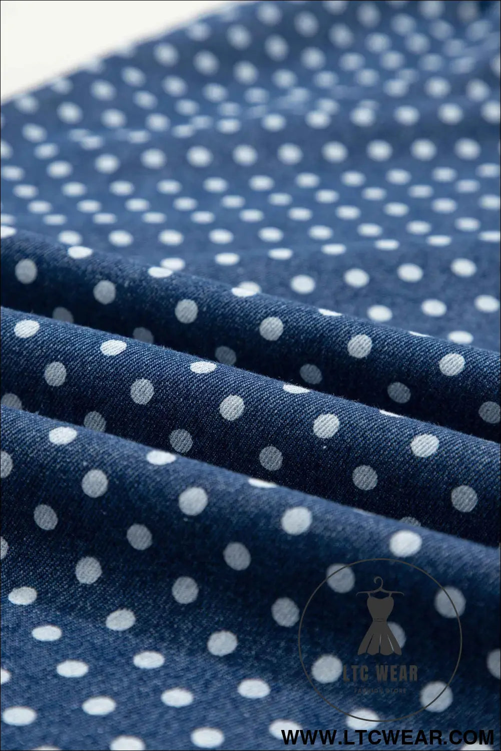 Sky Blue Polka Dot Print Button Pleated Detail Wide Leg Jeans