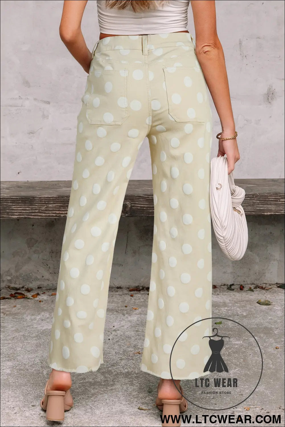 Sky Blue Polka Dot Print Raw Hem Shift Jeans - L.T.C Wear Online Fashion Store