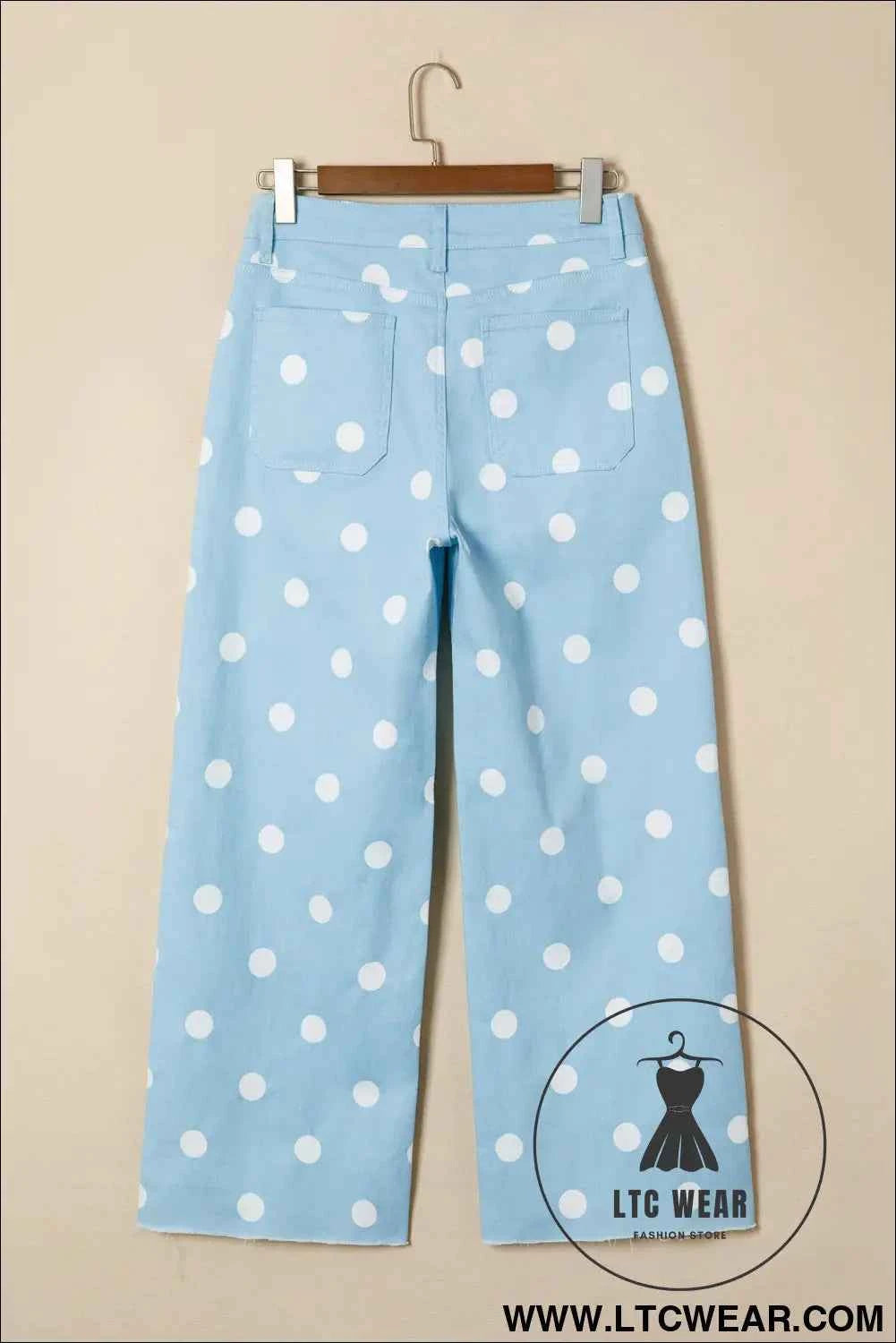 Sky Blue Polka Dot Print Raw Hem Shift Jeans