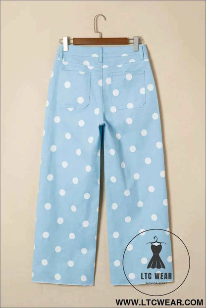 Sky Blue Polka Dot Print Raw Hem Shift Jeans
