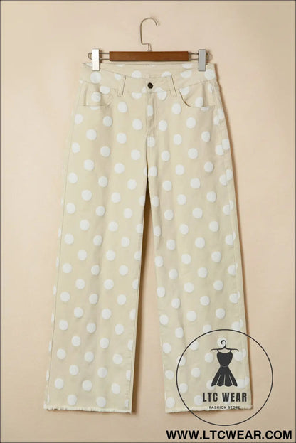 Sky Blue Polka Dot Print Raw Hem Shift Jeans - L.T.C Wear Online Fashion Store