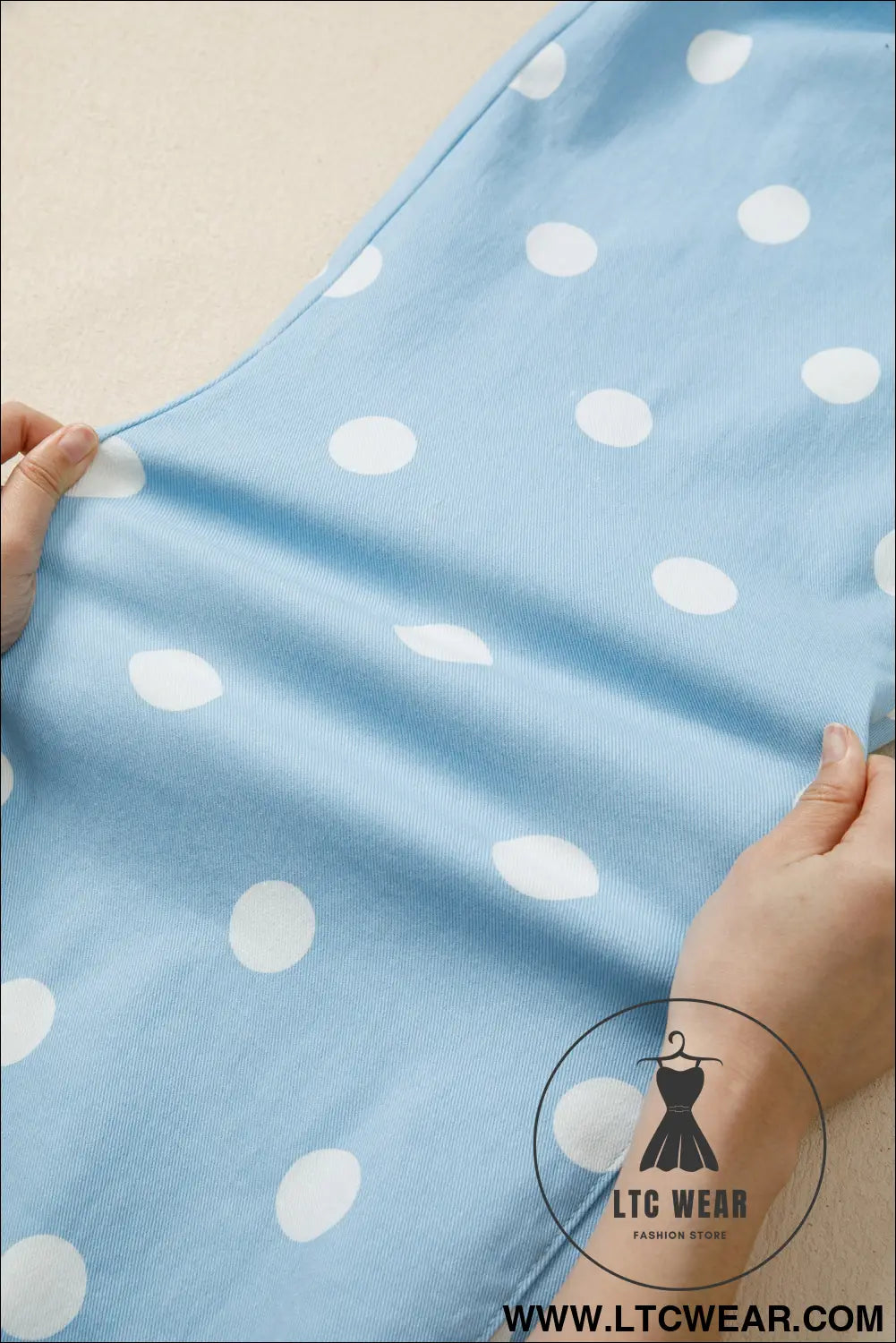 Sky Blue Polka Dot Print Raw Hem Shift Jeans - L.T.C Wear Online Fashion Store