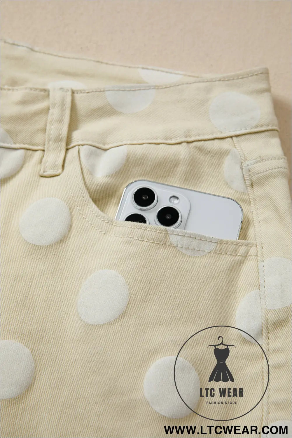 Sky Blue Polka Dot Print Raw Hem Shift Jeans - L.T.C Wear Online Fashion Store