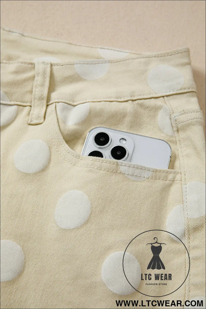 Sky Blue Polka Dot Print Raw Hem Shift Jeans - L.T.C Wear Online Fashion Store
