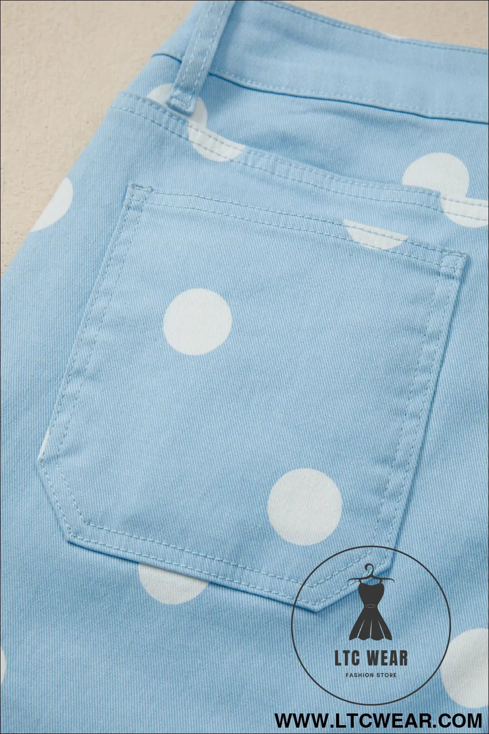Sky Blue Polka Dot Print Raw Hem Shift Jeans - L.T.C Wear Online Fashion Store