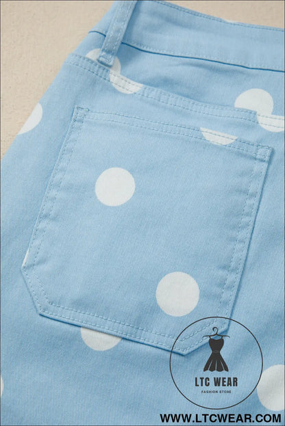 Sky Blue Polka Dot Print Raw Hem Shift Jeans - L.T.C Wear Online Fashion Store