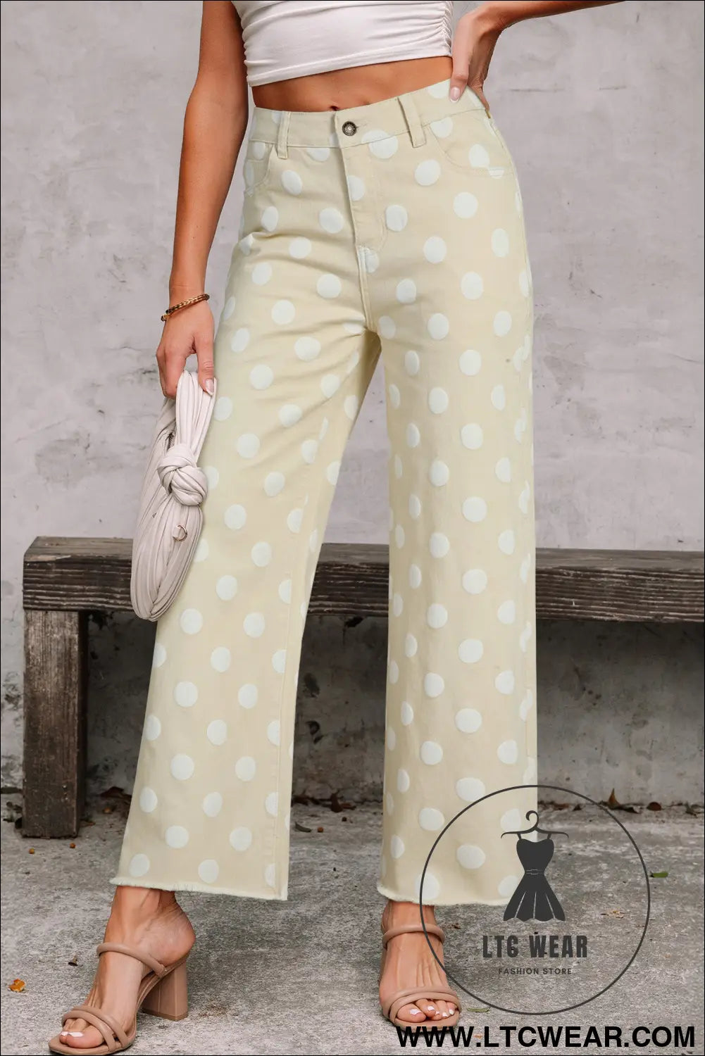 Sky Blue Polka Dot Print Raw Hem Shift Jeans - L.T.C Wear Online Fashion Store
